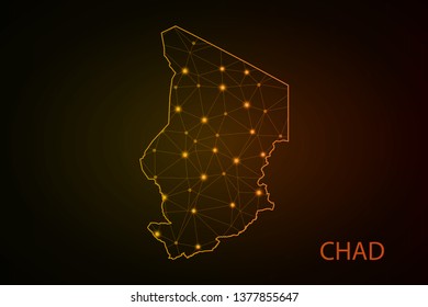 Map of Chad - With glowing point and lines scales on the dark gradient background, 3D mesh polygonal network connections. - Vector - Vector