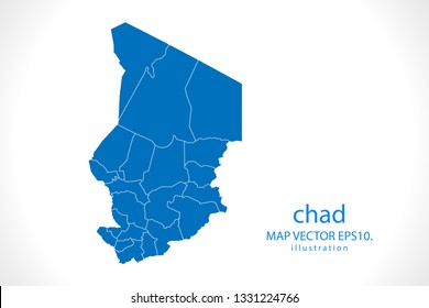 Map of chad - High detailed blue map on white background. Abstract design vector illustration