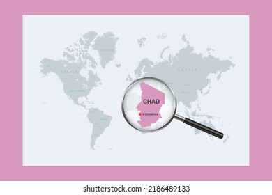 Map of Chad on political world map with magnifying glass