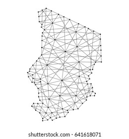 Map of Chad from polygonal black lines and dots of vector illustration
