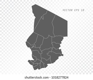 Map of Chad , vector illustration on transparent background. Items are placed on separate layers and editable.