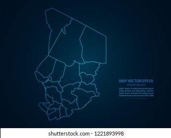 Map of Chad,Abstract mash line and point scales on dark background for your web site design map logo, app, ui,Travel. Vector illustration eps 10.