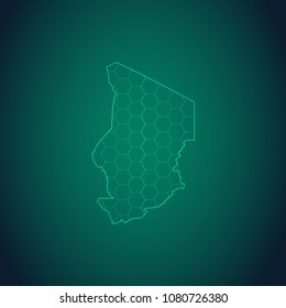 Map of Chad-Wire frame 3D mesh polygonal network line, design sphere, dot and structure. Vector illustration eps 10.