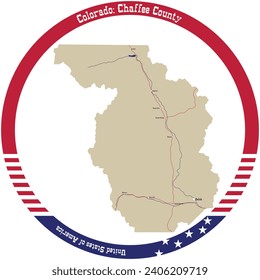 Map of Chaffee County in Colorado, USA arranged in a circle.