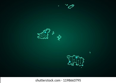 Map of Channel Islands, network line, design sphere, dot and structure on dark background with Map Channel Islands, Circuit board. Vector illustration. Eps 10