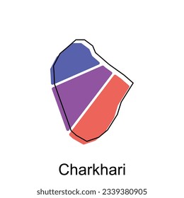 Mapa de la ilustración geométrica moderna de Charkhari, mapa de la plantilla de diseño de vectores de país de la India