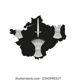 Die Karte des Kreises Cheshire mit seiner Flagge in weißen und schwarzen Farben einzeln auf weißem Hintergrund. Vektorgrafik