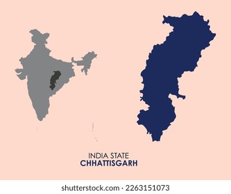 Mapa de Chhattisgarh , Mapa de Chhattisgarh con India, Mapa del estado de Chhattisgarh de India Ilustración vectorial, mapa de Chhattisgarh con color sólido, India.