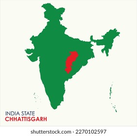 Map of Chhattisgarh, Chhattisgarh state location in Indian Map, Solid map of India With State Map Chhattisgarh.