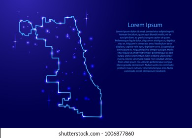 Map Chicago city from the contours network blue, luminous space stars for banner, poster, greeting card, of vector illustration