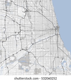 Map Chicago City. Illinois Roads