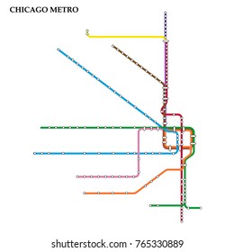 Map of Chicago metro, Subway, Template of city transportation scheme for underground road. Vector illustration