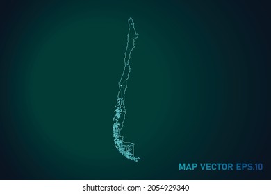 Map of chile - Abstract mash line and point scales on dark gradient background. Wire Frame 3D mesh polygonal network line, design sphere, dot and structure. Vector illustration eps 10.