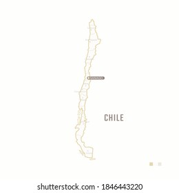 Map of Chile with border, cities and capital Santiago. Each city has separately for your design. Vector Illustration