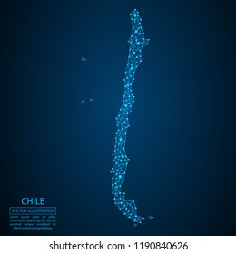 A map of Chile consisting of 3D triangles, lines, points, and connections. Vector illustration of the EPS 10.