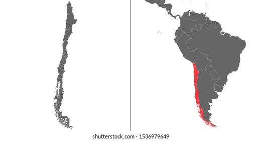 Map of Chile with location on american map