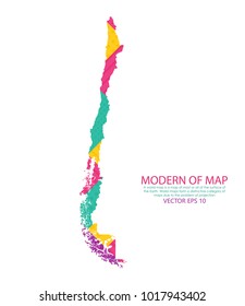 Map of Chile - Modern Geometric dots and lines background, colorful carving art - blue, yellow and violet. Vector illustration eps 10.