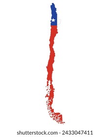 Map of Chile with national flag of Chile