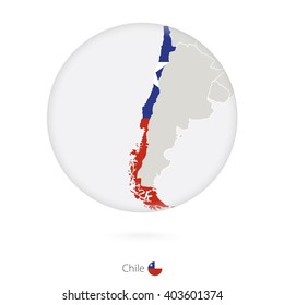 Map of Chile and national flag in a circle. Chile map contour with flag. Vector Illustration.