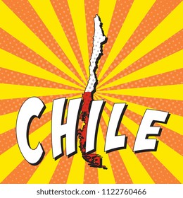 map of chile with national flag in retro comic style