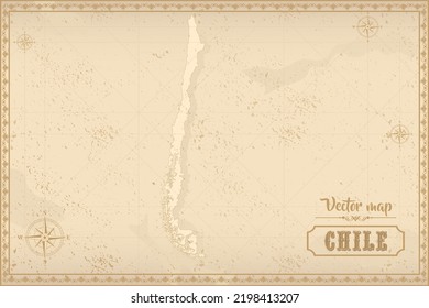 Map of Chile in the old style, brown graphics in retro fantasy style