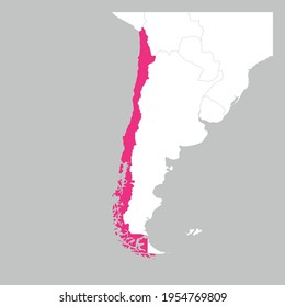 Map of Chile pink highlighted with neighbor countries