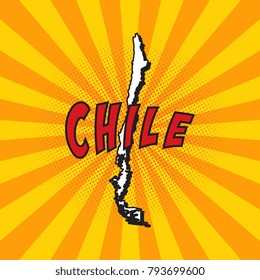 map of chile in pop art style with text, halftone dotted shadow and radial lines