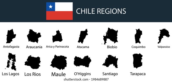 Map of Chile regions outline silhouette vector illustration
