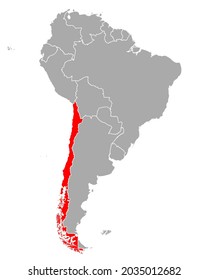 Map of Chile in South America on white