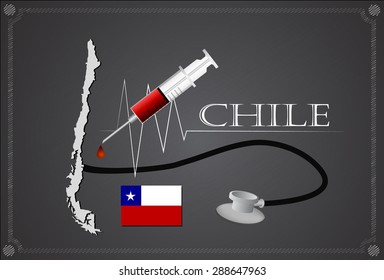 Map of Chile with Stethoscope and syringe.