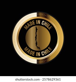 Map of Chile. Vector illustration. Logo, Icon, and Symbol. Chile map gold seal. 