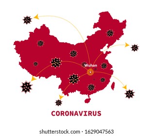 Map of China with arrows showing the spread of the coronavirus. 