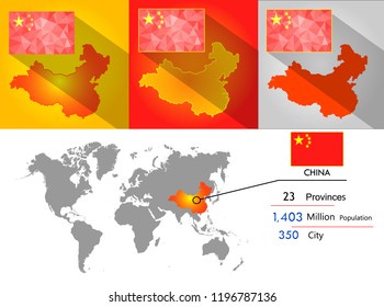  map of China background Earth map,Population,province on Vector illustration eps 10.Triangle flag Vector