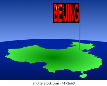 Map of China with Beijing Chinese flag