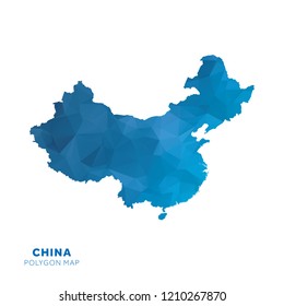 Map of China. Blue geometric polygon map.