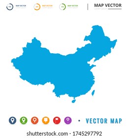 Map of China blue and set pin icon.