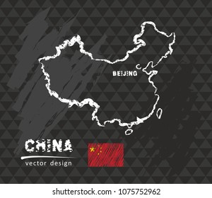 Map of China, Chalk sketch vector illustration