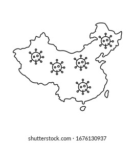 Mapa de China y el coronavirus, cuarentena en China simple ilustración vectorial de línea