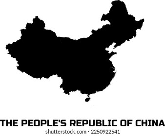 Map of CHINA country in  black.  With the  caption of the name  of the country  " CHINA".