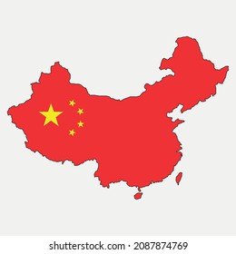 Map of China and country flag outline silhouette vector illustration
