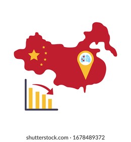 map of china with covid 19 infographic and icons, flat style icon vector illustration design