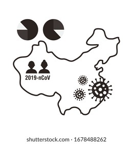 map china of with covid 19 information and icons, line style icon vector illustration design