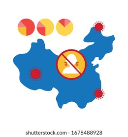 map china of with covid 19 information and icons, flat style icon vector illustration design