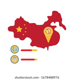 map of china with covid 19 information and icons, flat style icon vector illustration design