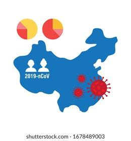 map china of with covid 19 information and icons, flat style icon vector illustration design