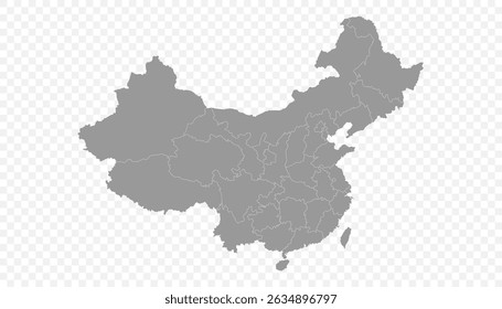 Map of China detailed boundaries of administrative divisions isolated on transparent background
