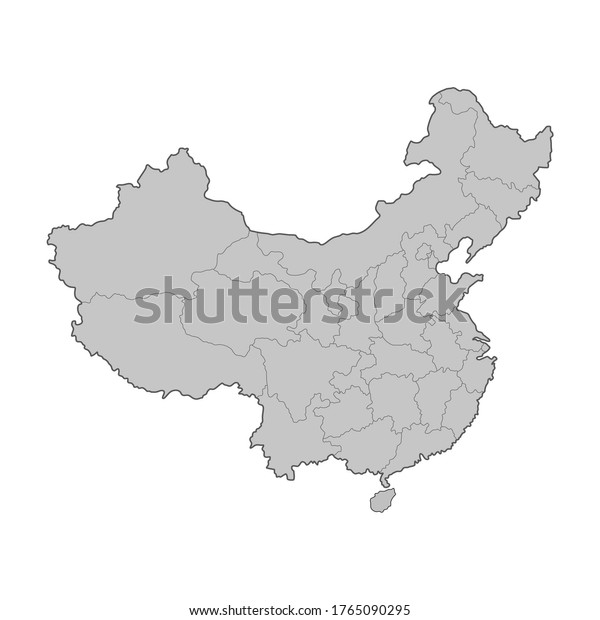 Map of China divided to regions. Outline\
map. Vector illustration.