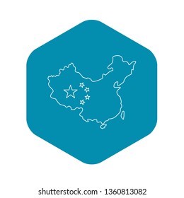 Map of China with flag icon. Outline illustration of map of China with flag vector icon for web