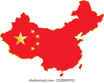 Mapa de China con la bandera sobre fondo blanco. Día de China. Ilustración vectorial