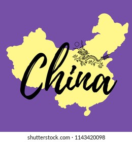 map of china flat and graphic dragon sign